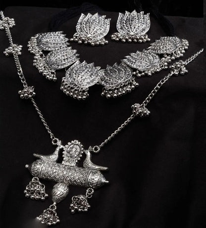 Oxidised silver alloy combo necklace with earrings