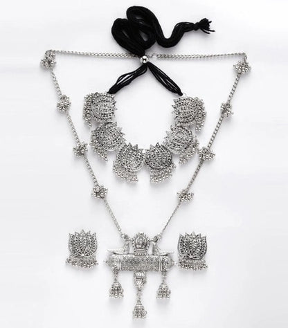 Oxidised silver alloy combo necklace with earrings