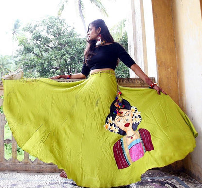 Parrot green heavy crepe digital printed navratri special lehenga choli