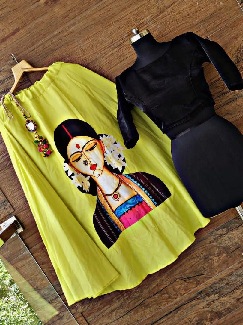 Parrot green heavy crepe digital printed navratri special lehenga choli