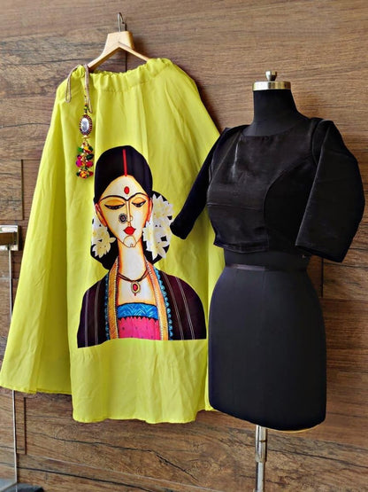 Parrot green heavy crepe digital printed navratri special lehenga choli