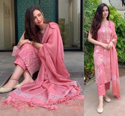 Peach american crep printed trendy salwar suit