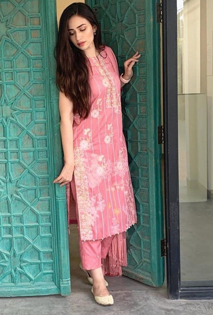 Peach american crep printed trendy salwar suit