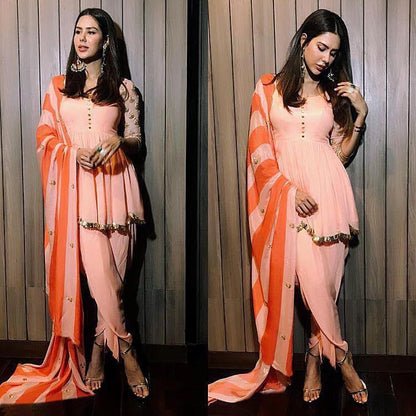 Peach american silk dhoti patiyala suit
