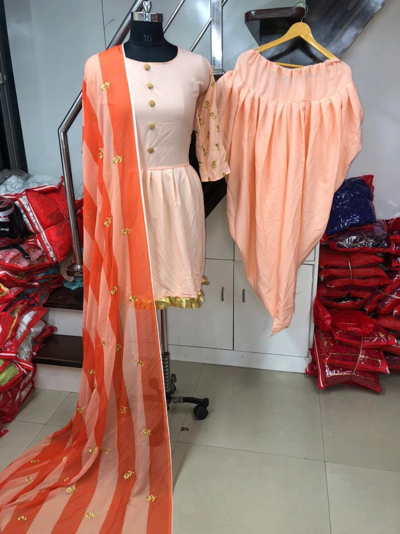 Peach american silk dhoti patiyala suit