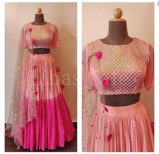 Peach and pink two shaded georgette lehenga choli