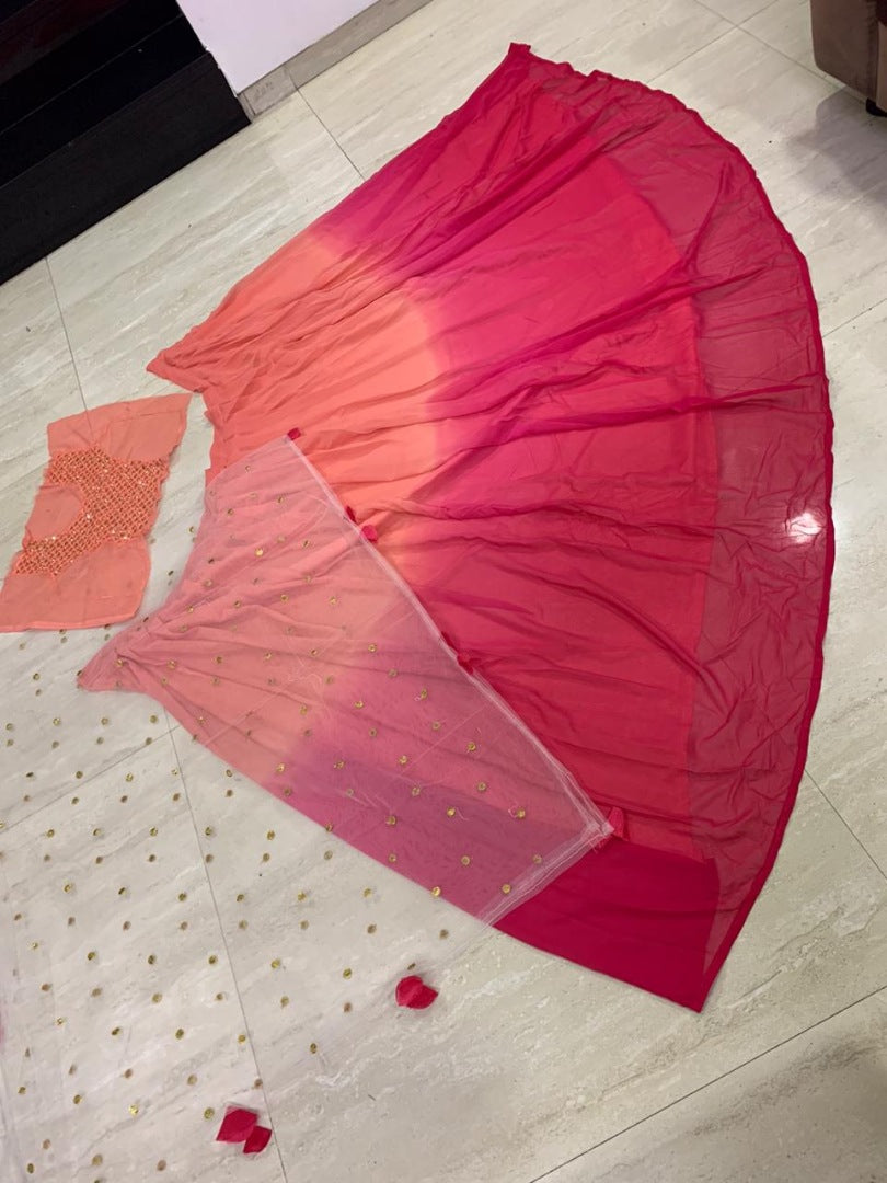 Peach and pink two shaded georgette lehenga choli
