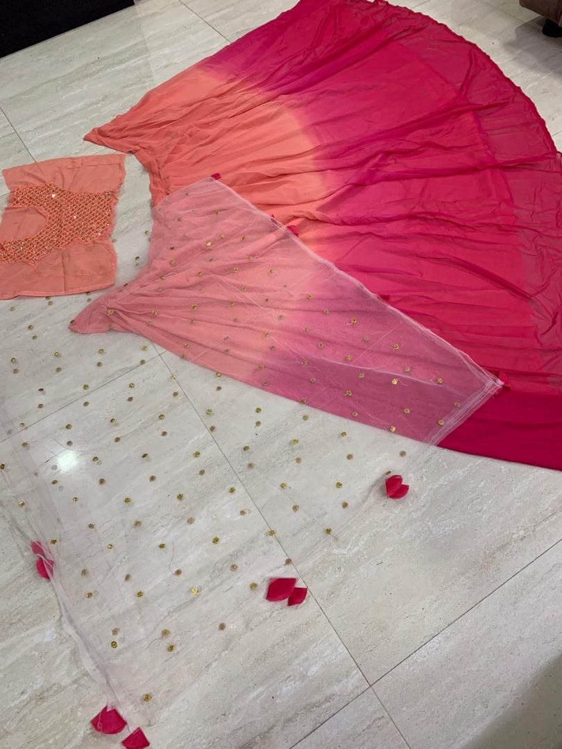 Peach and pink two shaded georgette lehenga choli