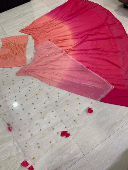 Peach and pink two shaded georgette lehenga choli