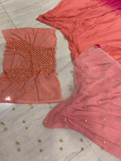 Peach and pink two shaded georgette lehenga choli