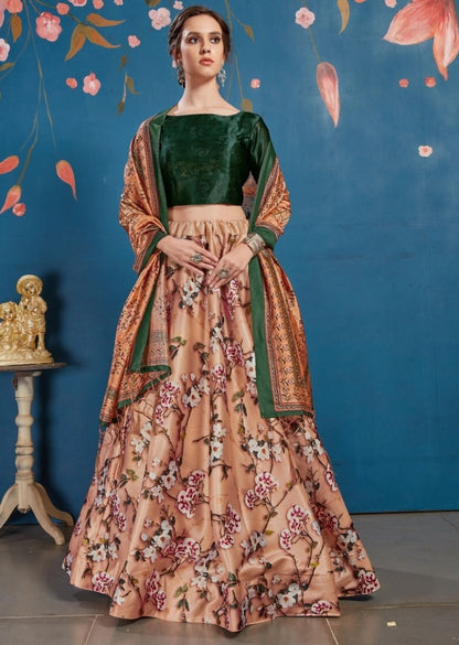 Peach art silk digital printed lehenga choli