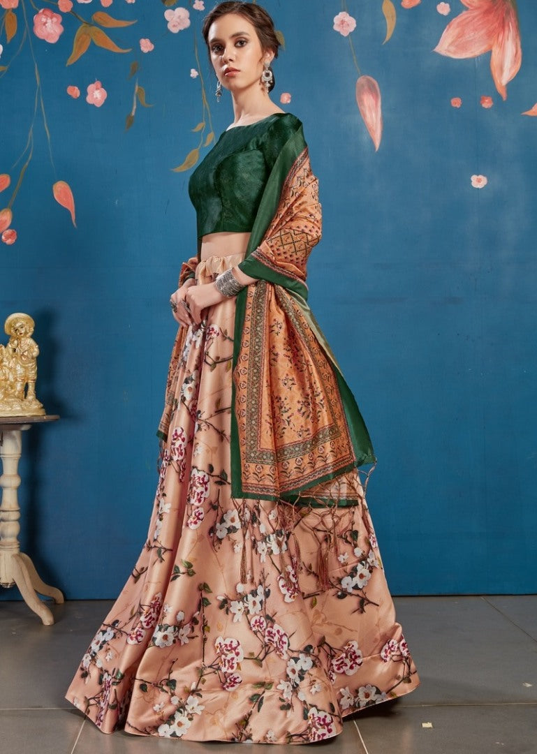Peach art silk digital printed lehenga choli
