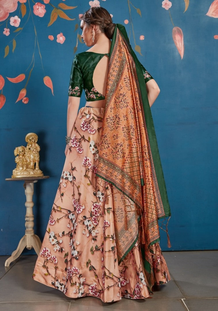 Peach art silk digital printed lehenga choli