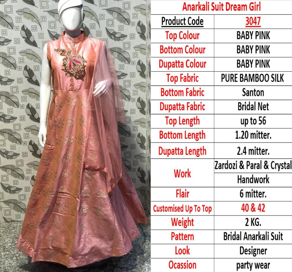 peach bamboo silk jardoshi pearl and crystal handwork wedding gown