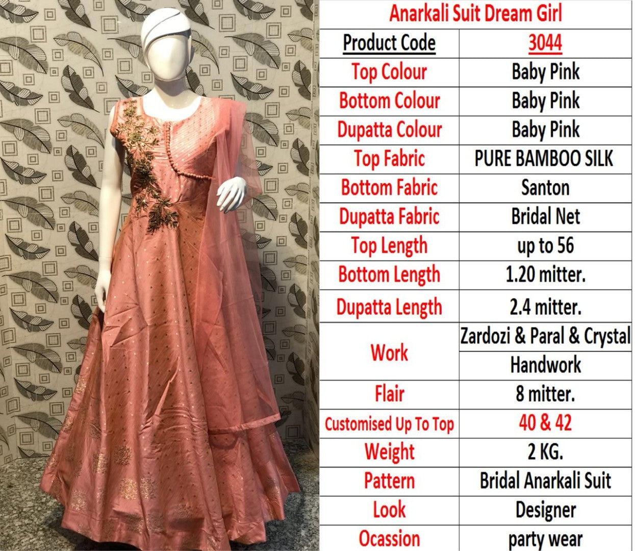 peach bamboo silk zardoshi pearl and crystal handwork wedding gown