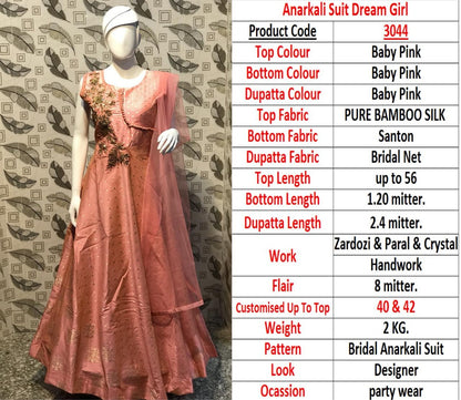 peach bamboo silk zardoshi pearl and crystal handwork wedding gown