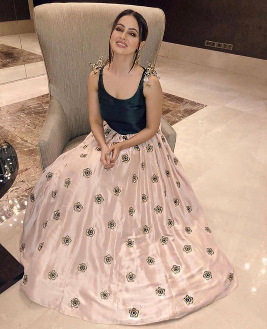 peach banglori satin zari embroidered partywear lehenga
