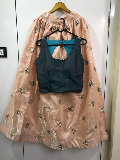 peach banglori satin zari embroidered partywear lehenga