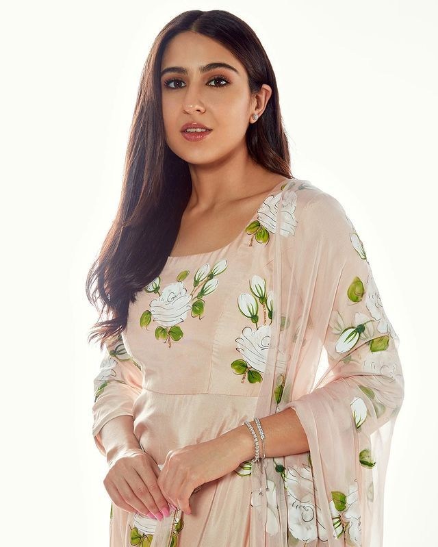 Peach chinon silk digital printed gown