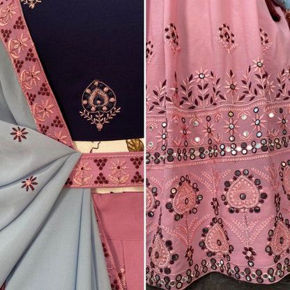 Peach designer embroidery and paper mirror work wedding lehenga choli