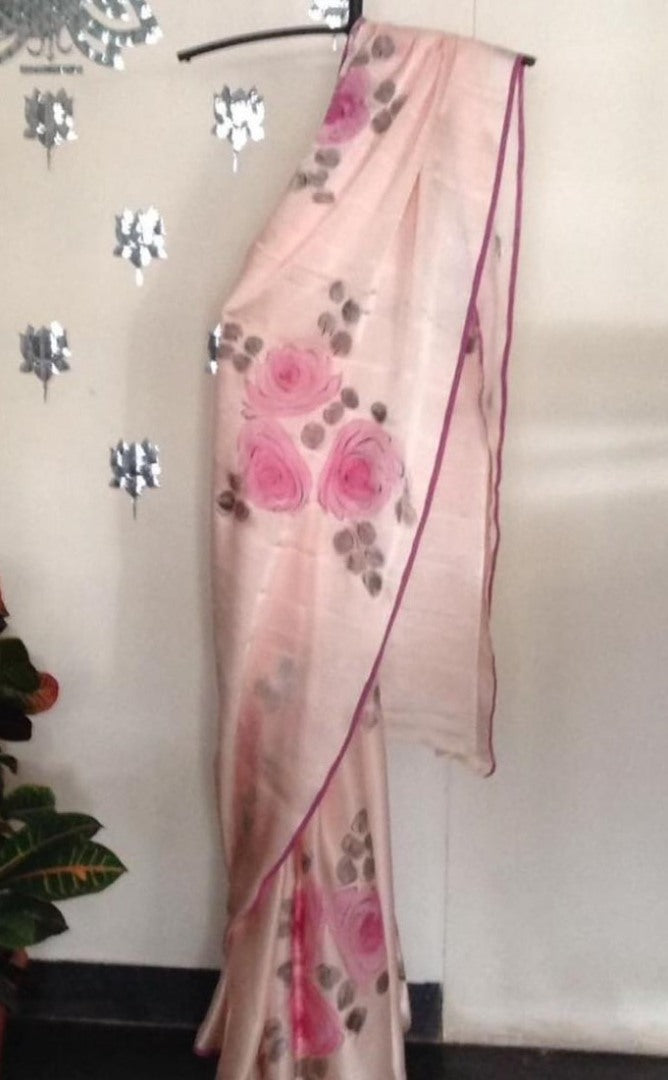 Peach digital flower print organza saree