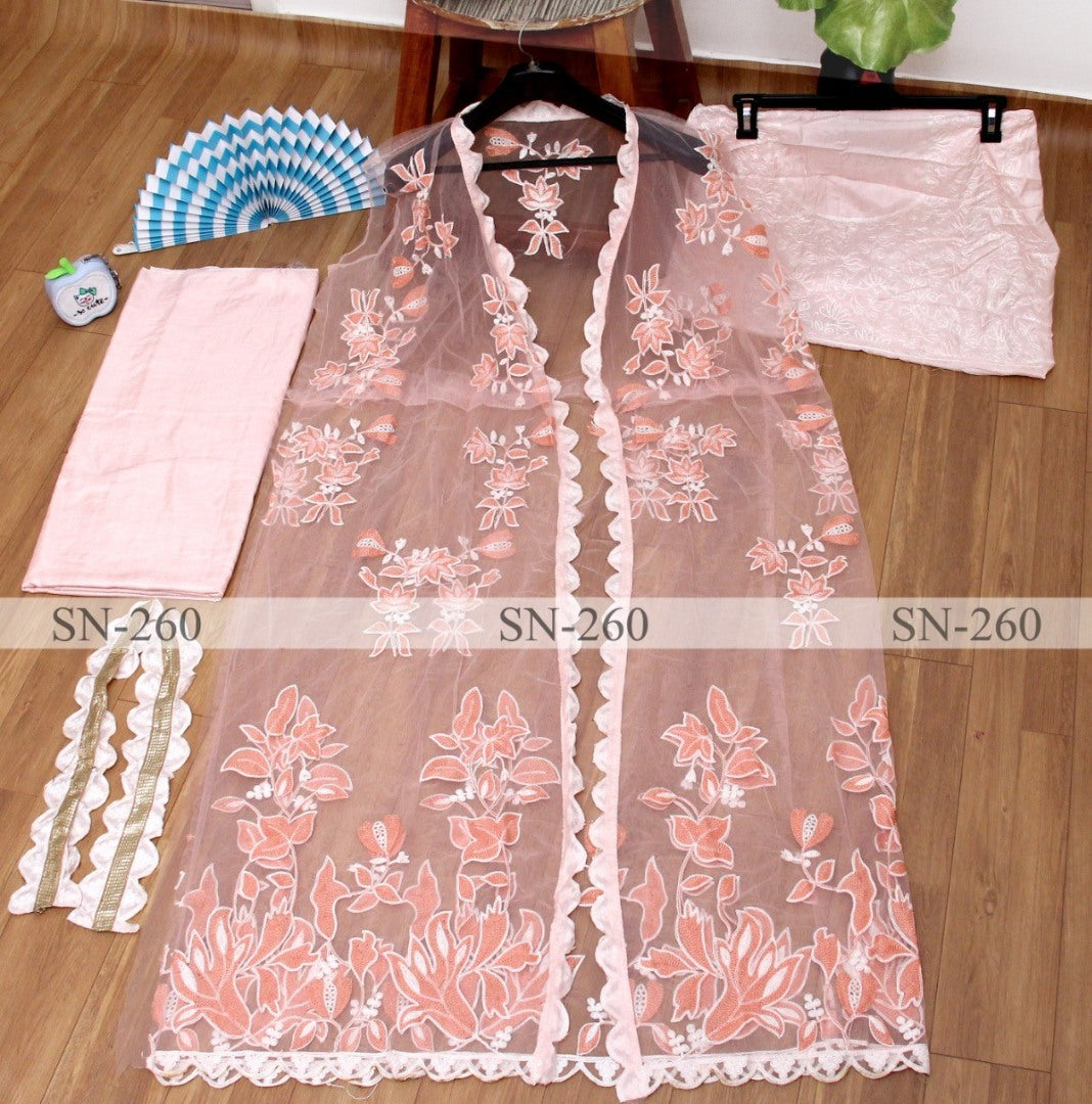 Peach dola silk embroidered indowesten saree with shrug