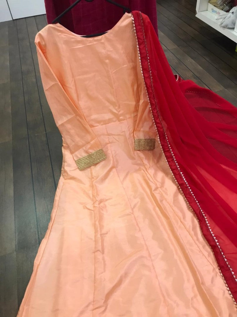 Peach dola silk plain gown