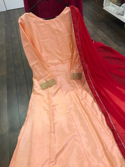 Peach dola silk plain gown