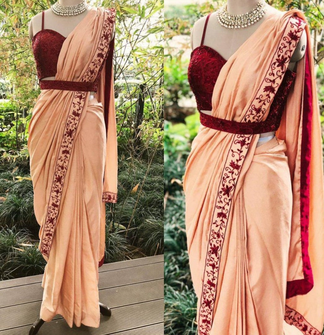 Peach dolla silk thread and stone work saree