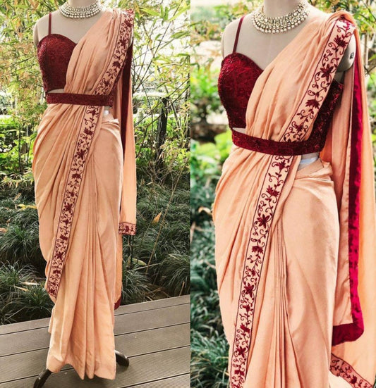 Peach dolla silk thread and stone work saree