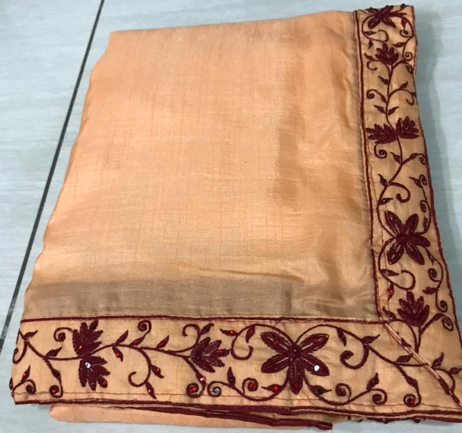 Peach dolla silk thread and stone work saree