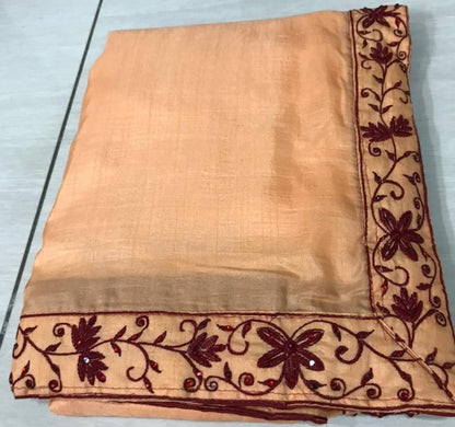 Peach dolla silk thread and stone work saree