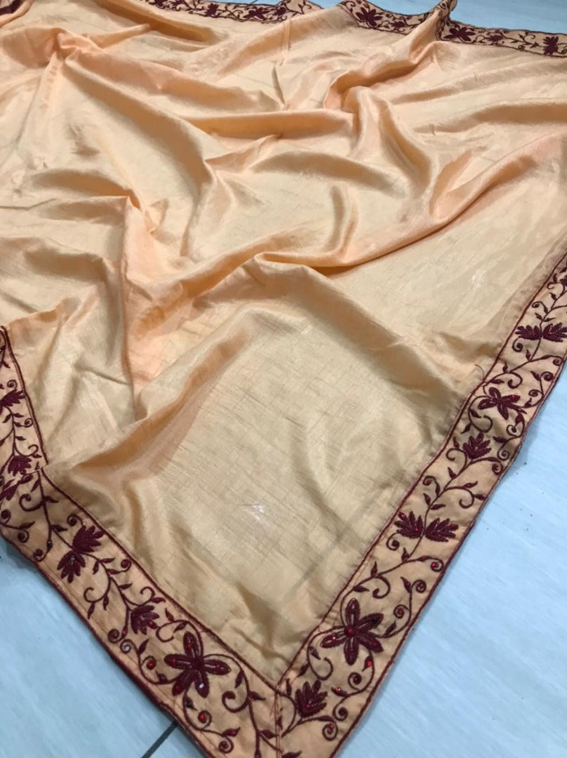 Peach dolla silk thread and stone work saree
