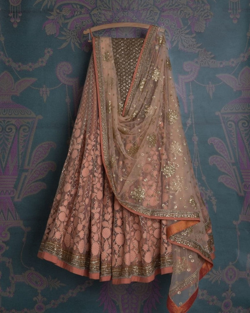 Peach fancy roto sequence work wedding lehenga