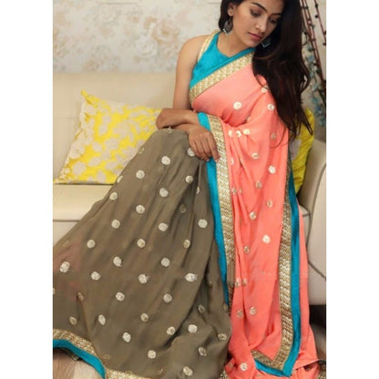 Peach fancy thread work festival wear saree