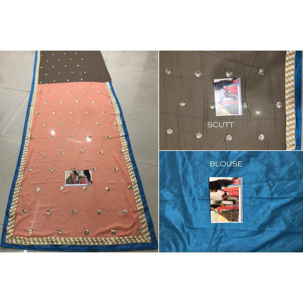 Peach fancy thread work festival wear saree