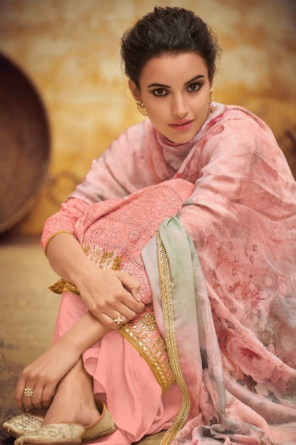 Peach faux georgette embroidered designer salwar suit