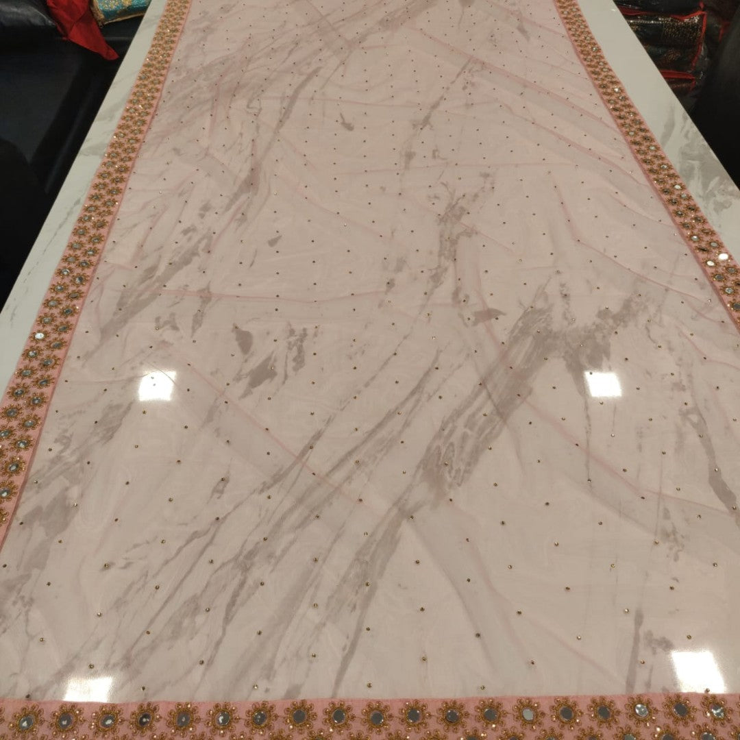 peach georgette beautiful mirrorwork wedding lehenga