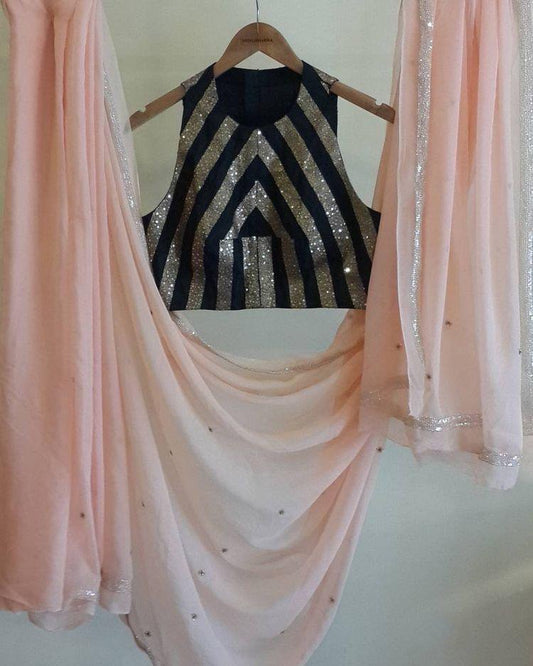 Peach Georgette beautiful stone work saree with sequin work blouse