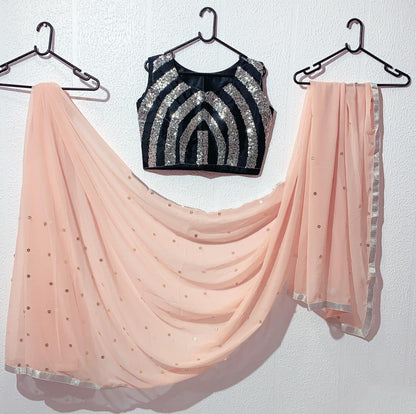 Peach Georgette beautiful stone work saree with sequin work blouse