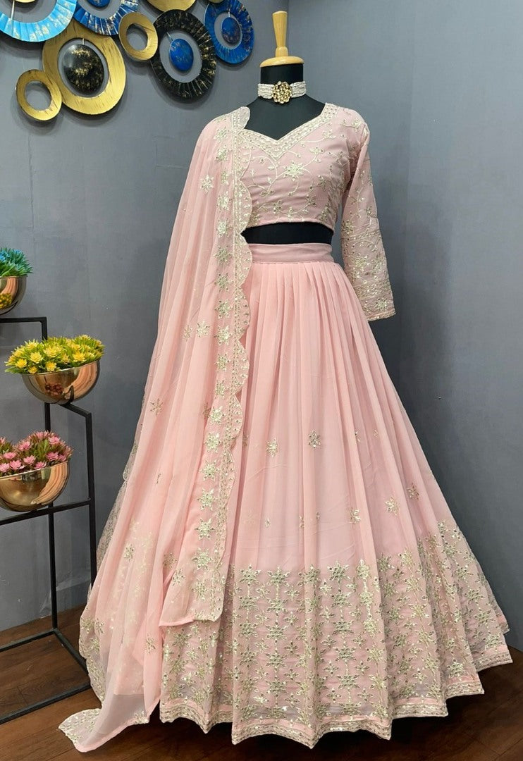 Peach georgette embroidered lehenga choli