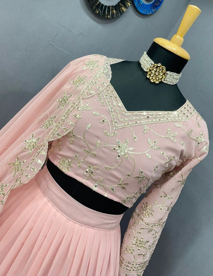 Peach georgette embroidered lehenga choli