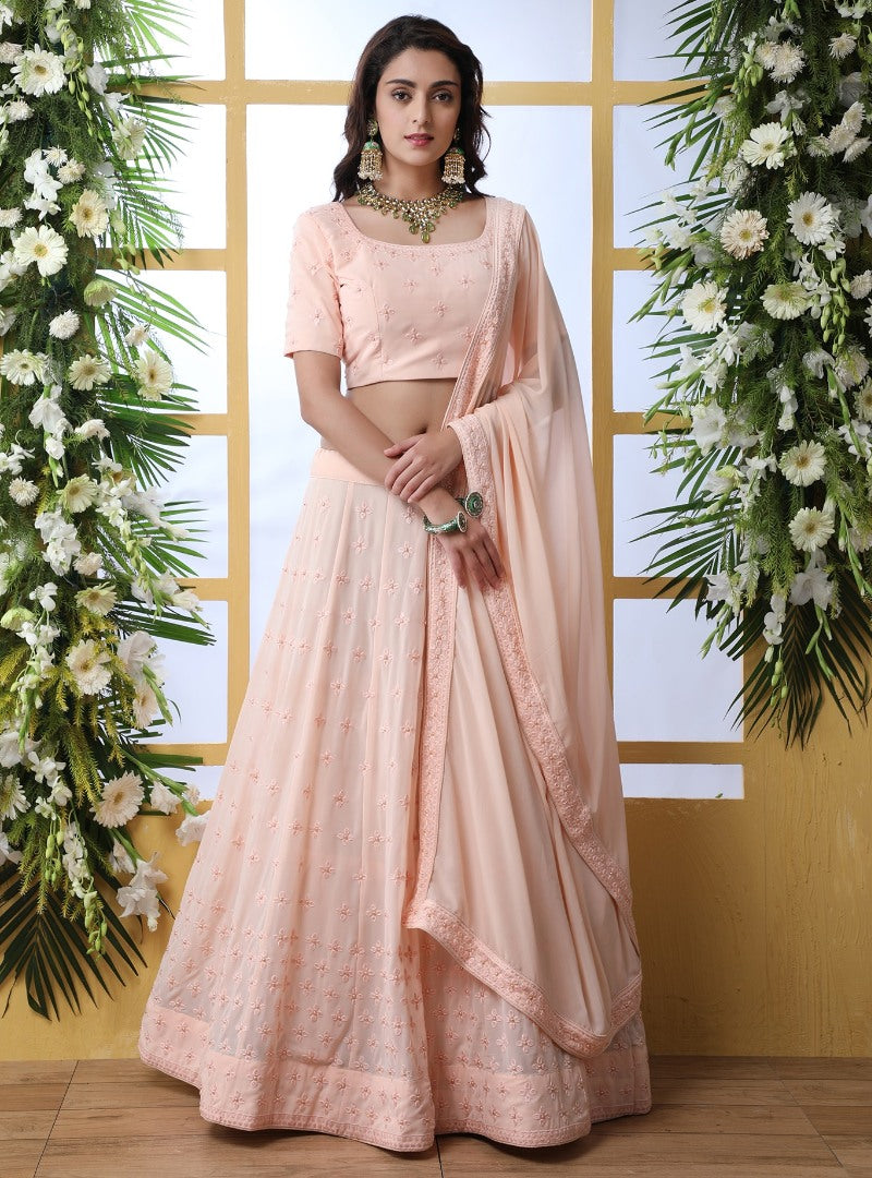 Peach Georgette embroidery work designer lehenga choli