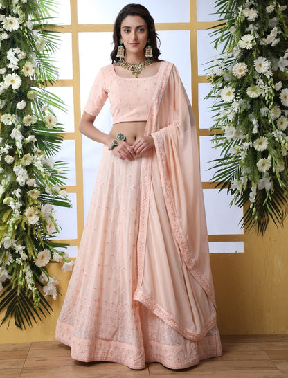 Peach Georgette embroidery work designer lehenga choli