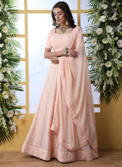 Peach Georgette embroidery work designer lehenga choli