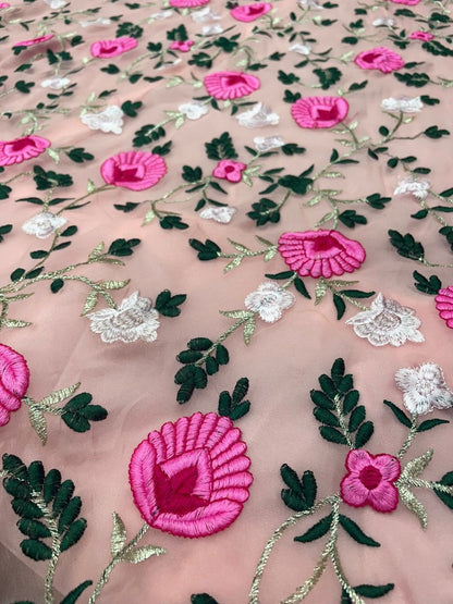 Peach georgette flower thread embroidered heavy lehenga choli