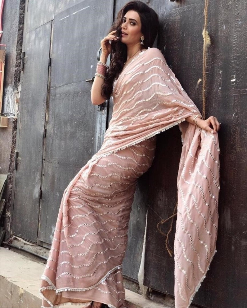 peach georgette foil mirror work partywear saree