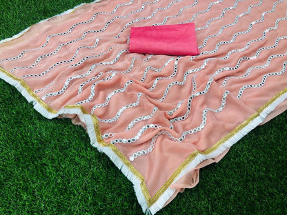 peach georgette foil mirror work partywear saree