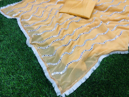 peach georgette foil mirror work partywear saree