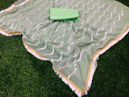 peach georgette foil mirror work partywear saree